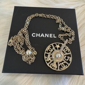Chanel Compass Necklace - Champagne Goldtone 36”